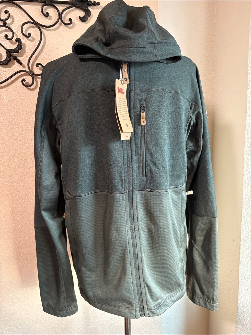 Fjallraven Abisco Trail Fleece Dark Green Hooded Lightweight Jacket Sz L - Picture 2 of 10